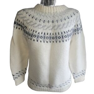 Handmade White and Black Fair Isle Knit Sweater